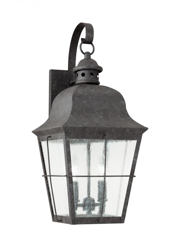 Chatham traditional 2-light outdoor exterior wall lantern sconce in oxidized bronze finish with clea