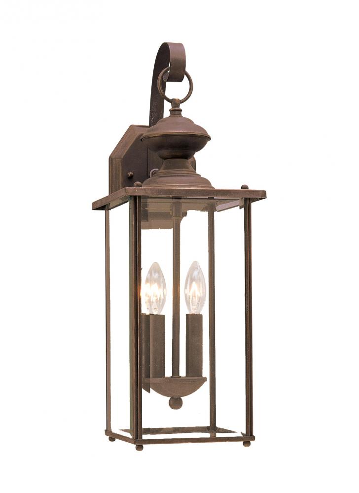 Jamestowne transitional 2-light outdoor exterior wall lantern in antique bronze finish with clear be