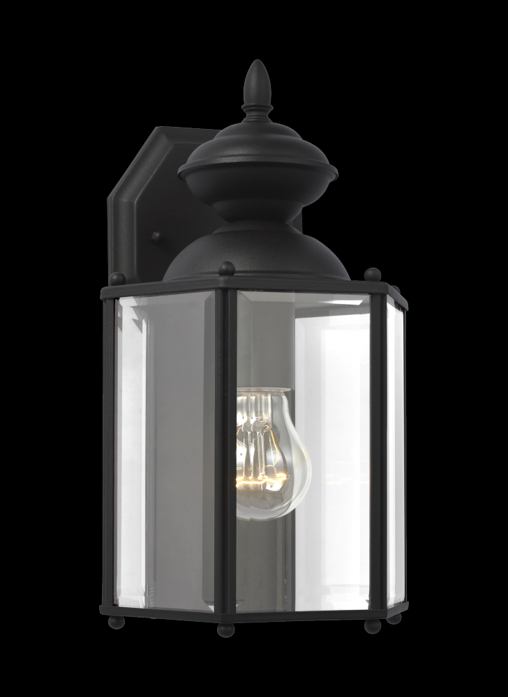 Classico traditional 1-light outdoor exterior medium wall lantern sconce in black finish with clear