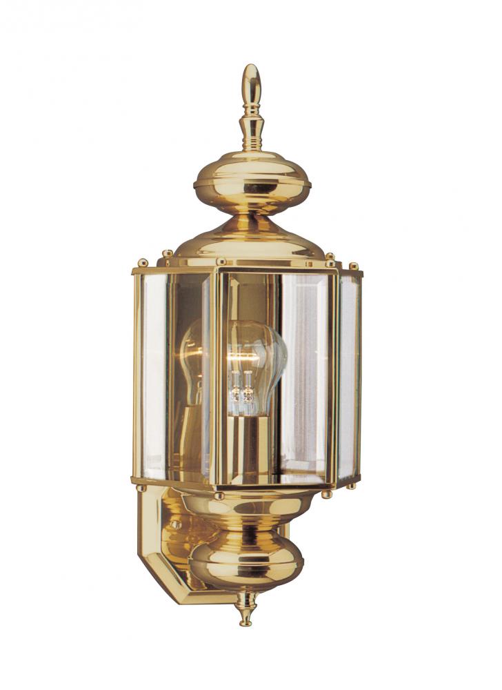 Classico traditional 1-light outdoor exterior large wall lantern sconce in polished brass gold finis