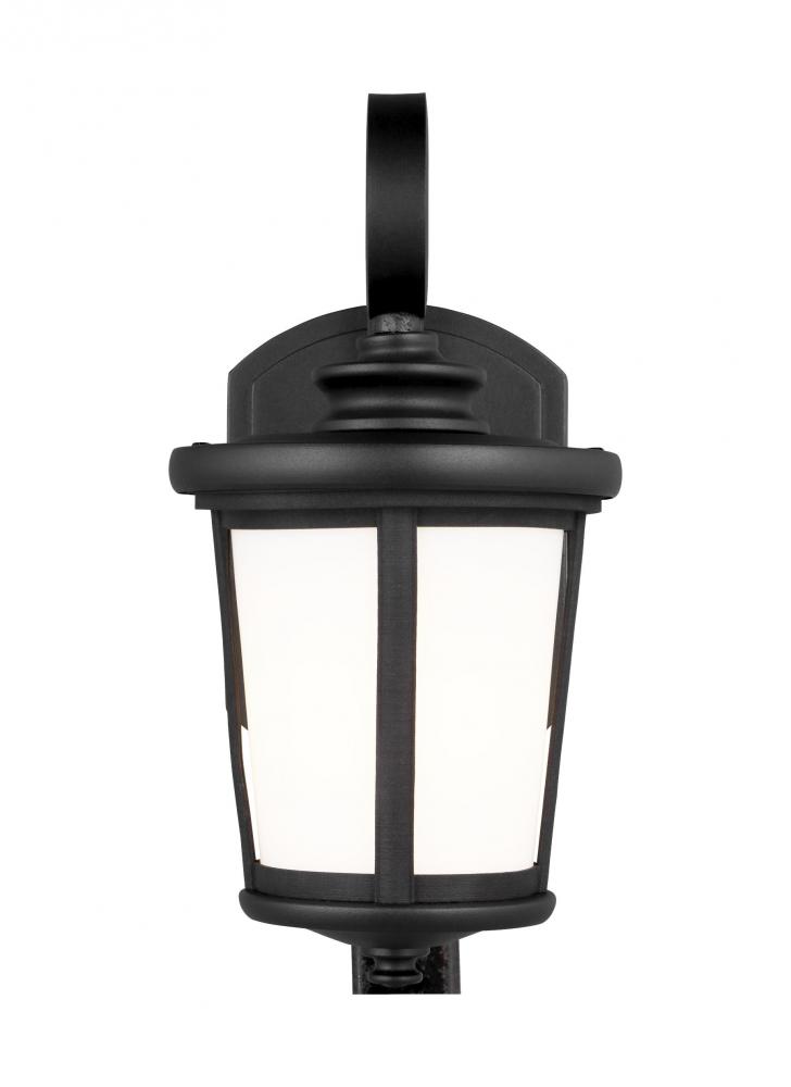 Eddington modern 1-light outdoor exterior small wall lantern sconce in black finish with cased opal