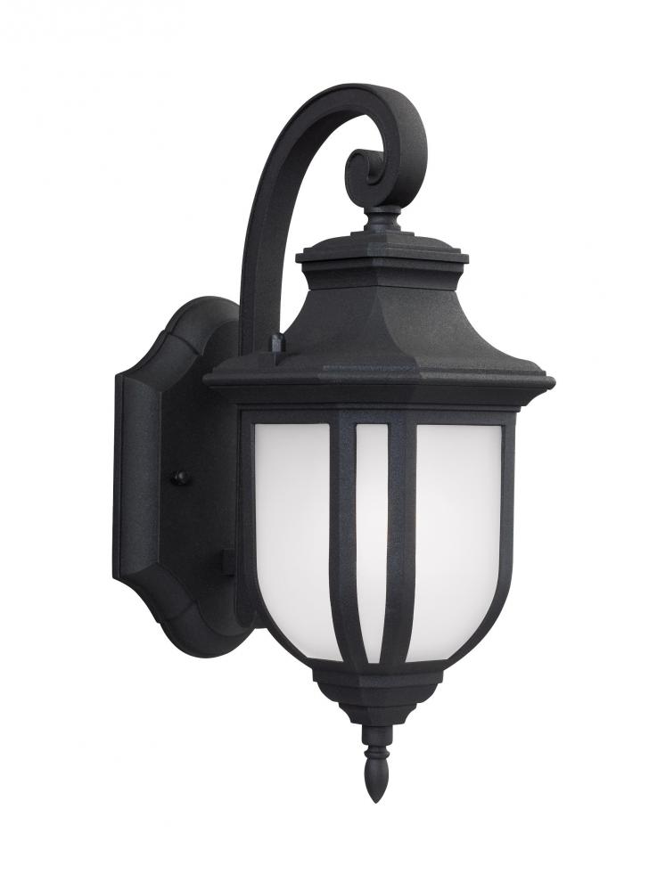 Childress traditional 1-light LED outdoor exterior small wall lantern sconce in black finish with sa