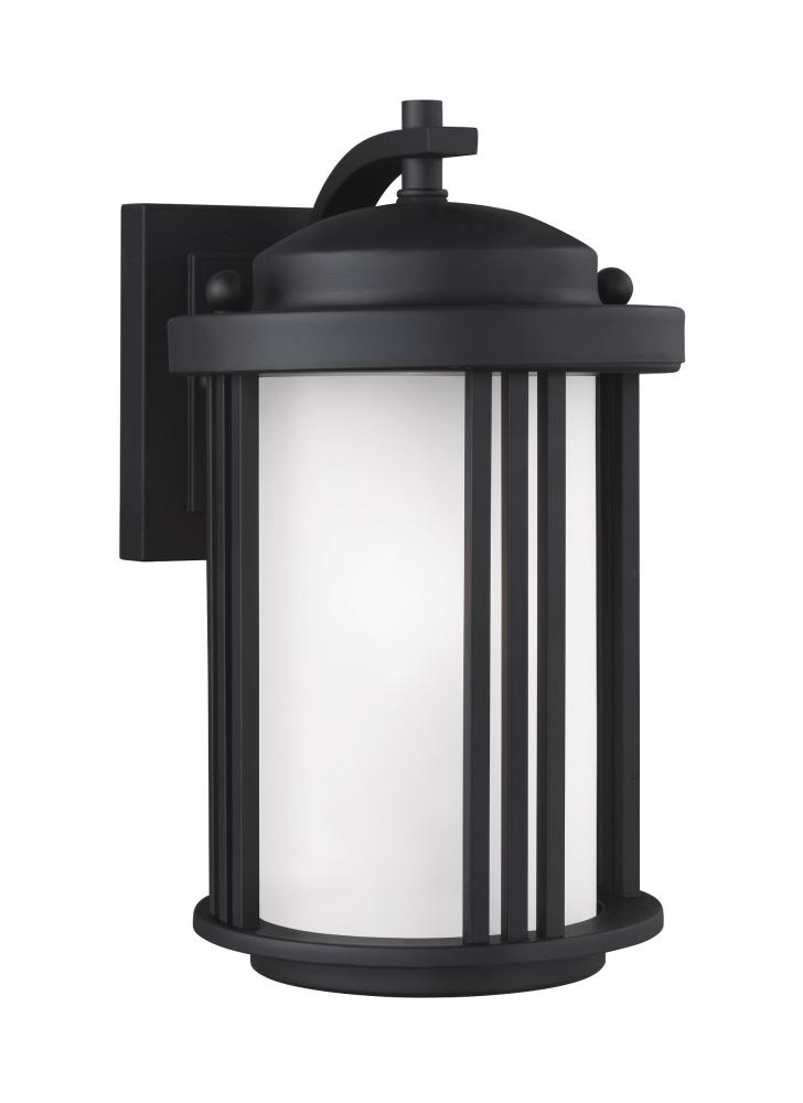 Crowell contemporary 1-light outdoor exterior small wall lantern sconce in black finish with satin e