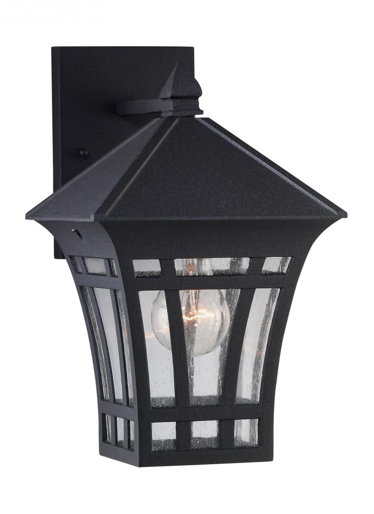 Herrington transitional 1-light outdoor exterior medium wall lantern sconce in black finish with cle