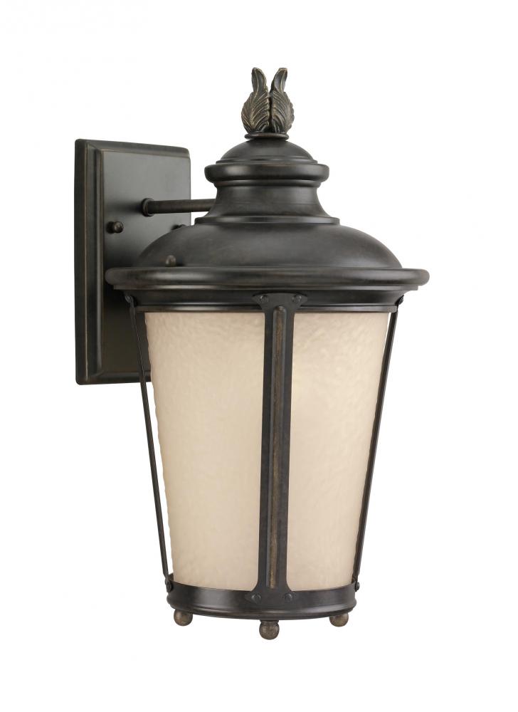 Cape May traditional 1-light LED outdoor exterior medium wall lantern sconce in burled iron grey fin