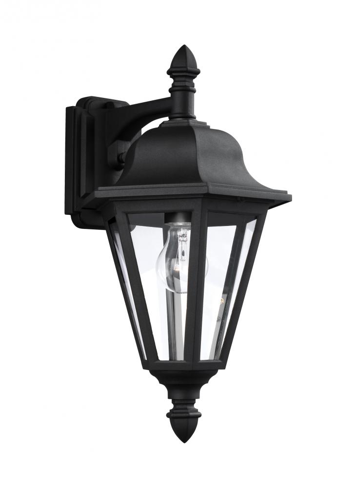 Brentwood traditional 1-light outdoor exterior downlight wall lantern sconce in black finish with cl