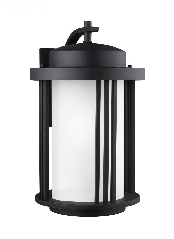 Crowell contemporary 1-light outdoor exterior large wall lantern sconce in black finish with satin e