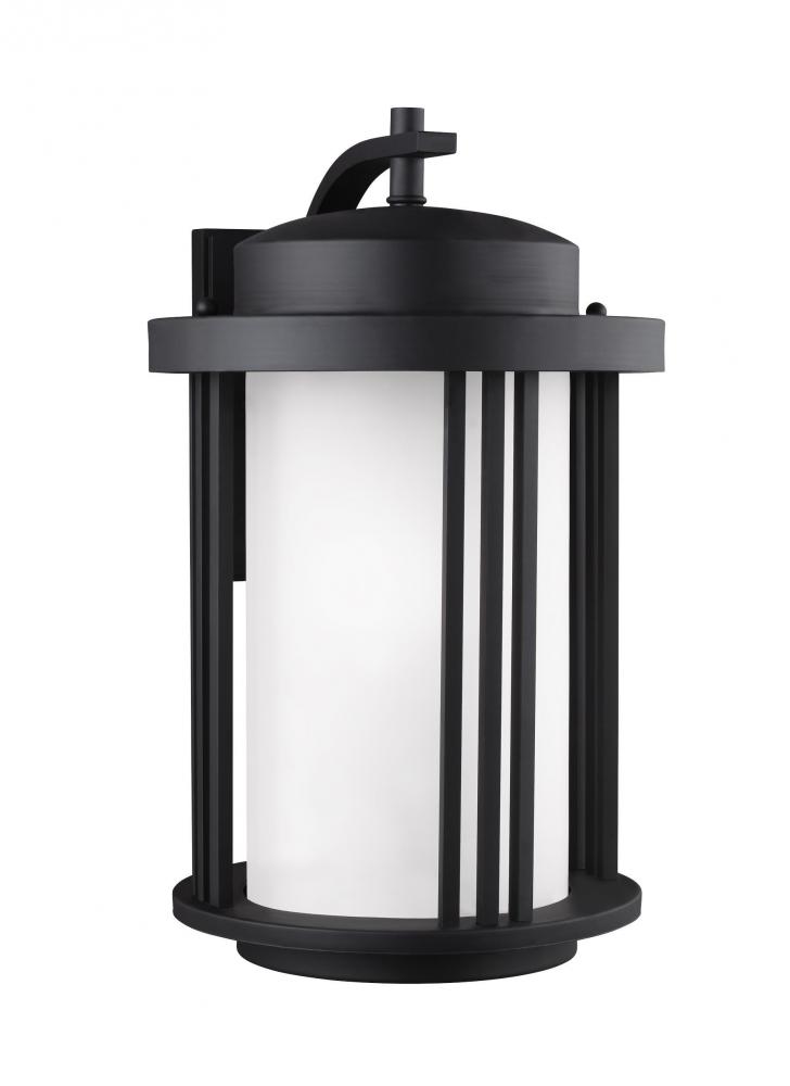 Crowell contemporary 1-light LED outdoor exterior large wall lantern sconce in black finish with sat