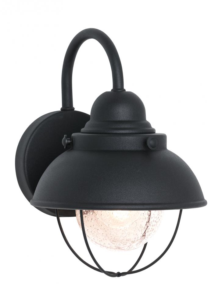 Sebring transitional 1-light outdoor exterior small wall lantern sconce in black finish with clear s