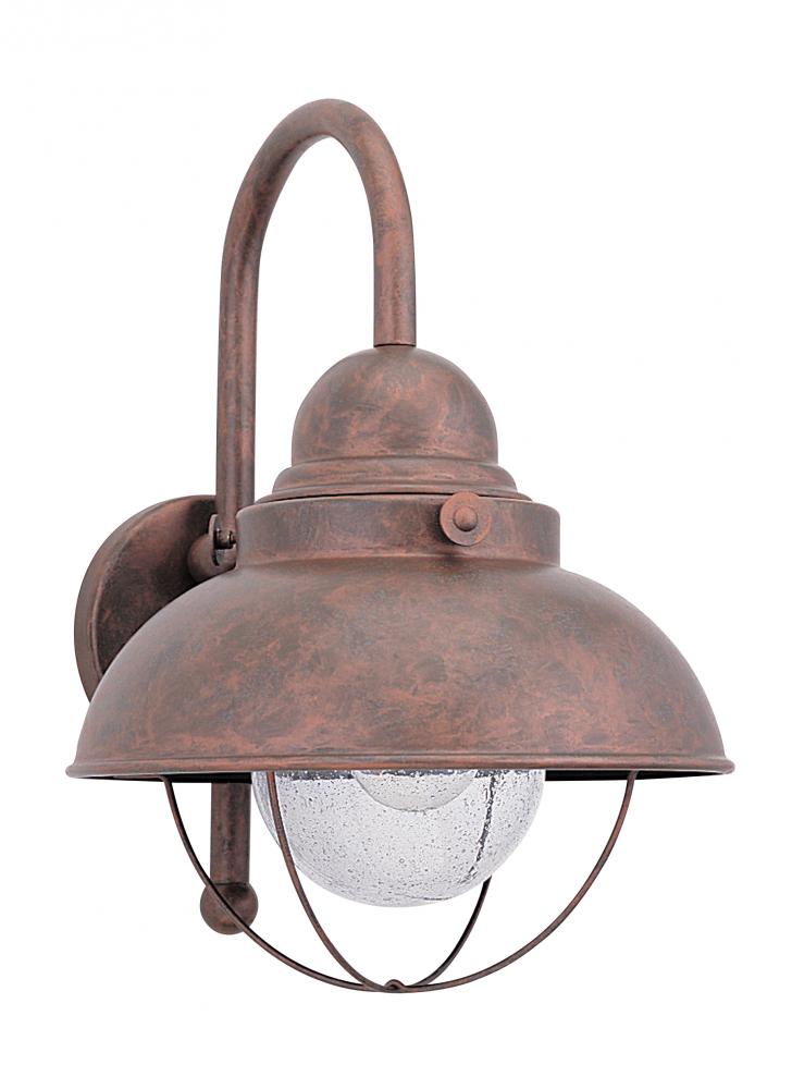 Sebring transitional 1-light outdoor exterior large wall lantern sconce in weathered copper finish w