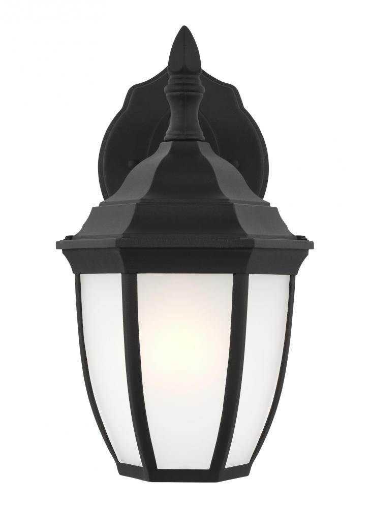 Bakersville traditional 1-light outdoor exterior round small wall lantern sconce in black finish wit