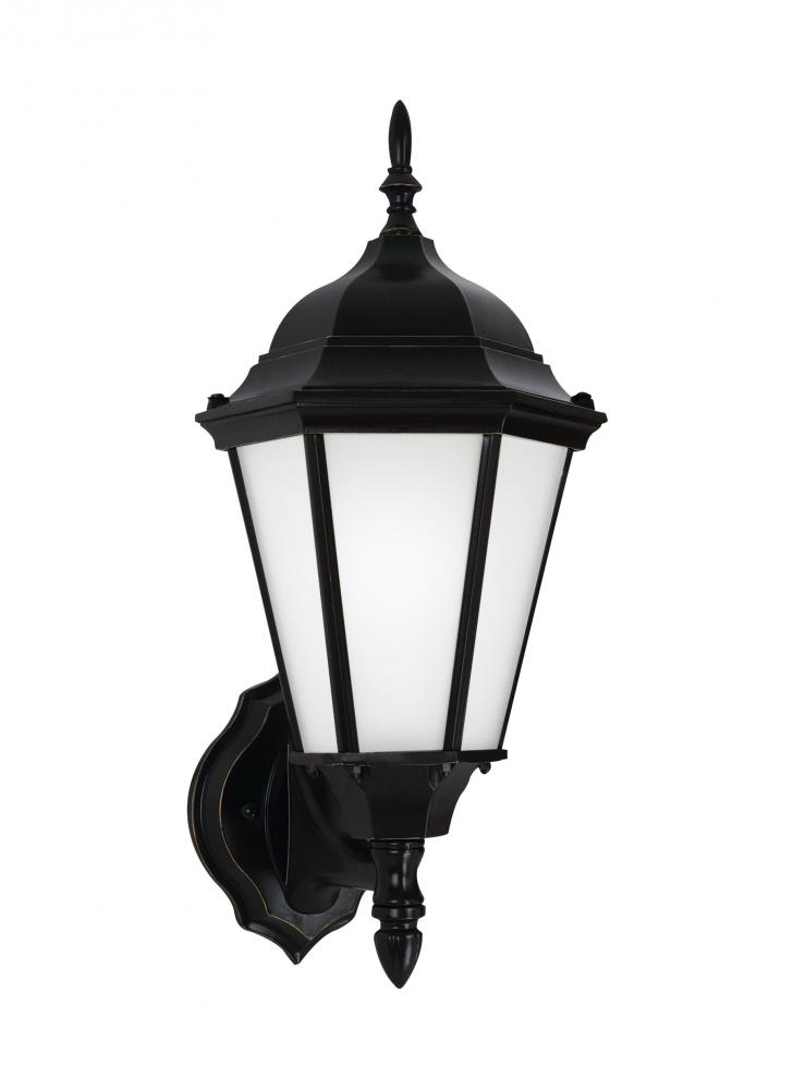 Bakersville traditional 1-light LED outdoor exterior wall lantern sconce in black finish with satin