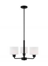 Generation Lighting 3128803-112 - Canfield indoor dimmable 3-light chandelier in midnight black finish and etched white glass shade