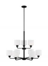 Generation Lighting 3128809-112 - Canfield indoor dimmable 9-light chandelier in midnight black finish and etched white glass shade