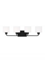 Generation Lighting 4428804-112 - Canfield indoor dimmable 4-light wall bath sconce in a midnight black finish and etched white glass