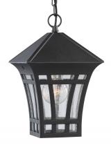 Generation Lighting 60131-12 - Herrington transitional 1-light outdoor exterior hanging ceiling pendant in black finish with clear