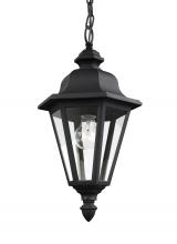 Generation Lighting 6025-12 - Brentwood traditional 1-light outdoor exterior ceiling hanging pendant in black finish with clear gl