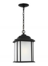 Generation Lighting 60531-12 - Kent traditional 1-light outdoor exterior ceiling hanging pendant in black finish with satin etched