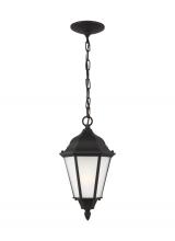 Generation Lighting 60941-12 - Bakersville traditional 1-light outdoor exterior pendant in black finish with satin etched glass pan