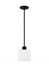 Generation Lighting 6128801EN3-112 - Canfield indoor dimmable LED 1-light mini pendant in a midnight black finish with white etched glass