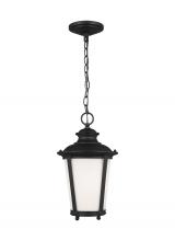 Generation Lighting 62240-12 - Cape May traditional 1-light outdoor exterior hanging ceiling pendant in black finish with etched wh