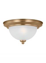 Generation Lighting 77063-848 - Geary traditional indoor dimmable 1-light ceiling flush mount in satin brass with a satin etched gla