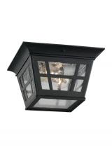Generation Lighting 78131-12 - Herrington transitional 2-light outdoor exterior ceiling flush mount in black finish with clear seed