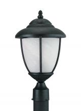 Generation Lighting 82048-185 - Yorktown transitional 1-light outdoor exterior post lantern in forged iron finish with swirled marbl
