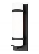 Generation Lighting 8618301-12 - Alban modern 1-light outdoor exterior medium round wall lantern in black finish with etched opal gla
