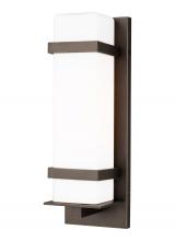 Generation Lighting 8620701-71 - Alban modern 1-light outdoor exterior medium square wall lantern in antique bronze finish with etche