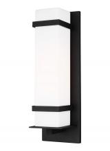 Generation Lighting 8720701-12 - Alban modern 1-light outdoor exterior large square wall lantern in black finish with etched opal gla