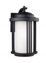 Generation Lighting 8747901DEN3-12 - Crowell contemporary 1-light LED outdoor exterior medium wall lantern sconce in black finish with sa