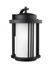 Generation Lighting 8847901DEN3-12 - Crowell contemporary 1-light LED outdoor exterior large wall lantern sconce in black finish with sat