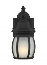 Generation Lighting 89104-12 - Wynfield traditional 1-light outdoor exterior small wall lantern sconce in black finish with frosted