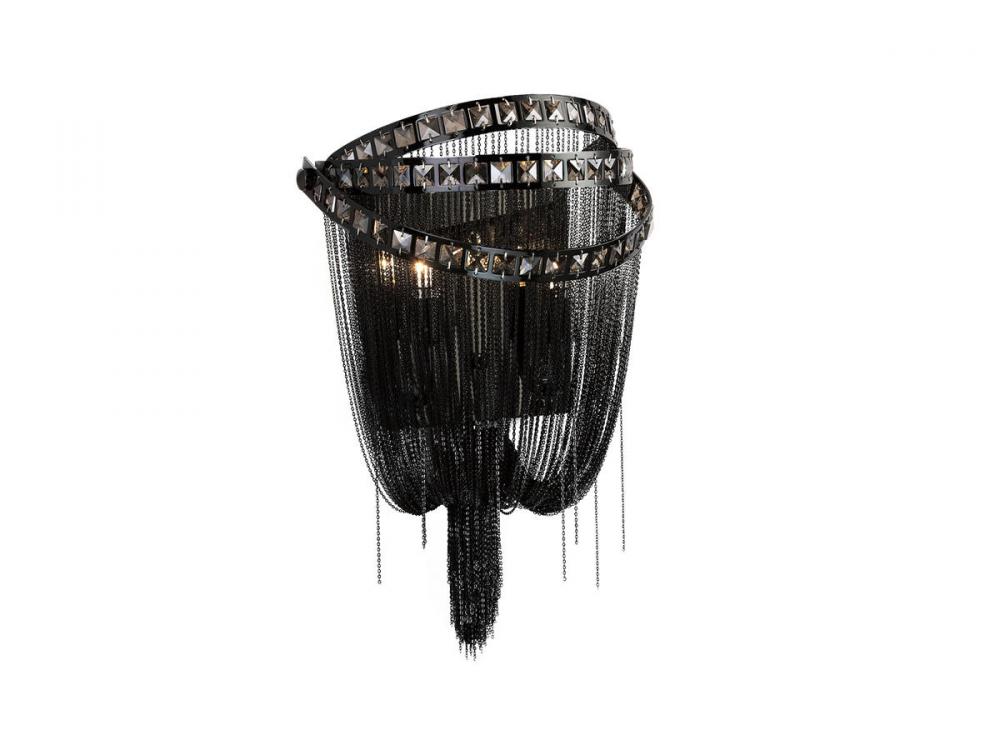 Wilshire Blvd. Collection Black Chrome Chain and Smoke Crystal Wall Sconce