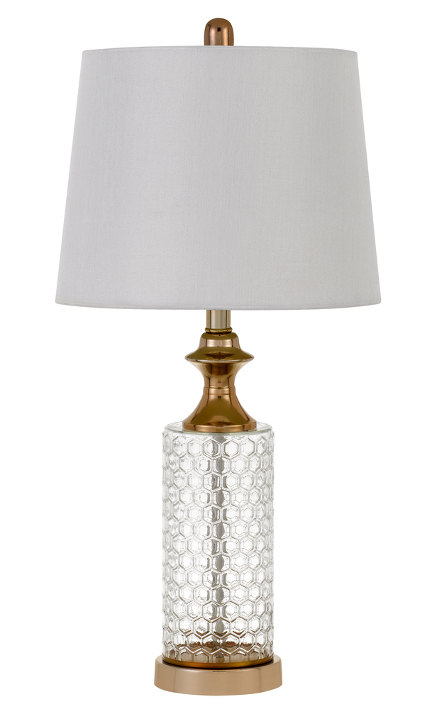 100W Breda Glass Table Lamp With Taper Drum Hardback Fabric Shade  (Priced And Sold As Pairs)