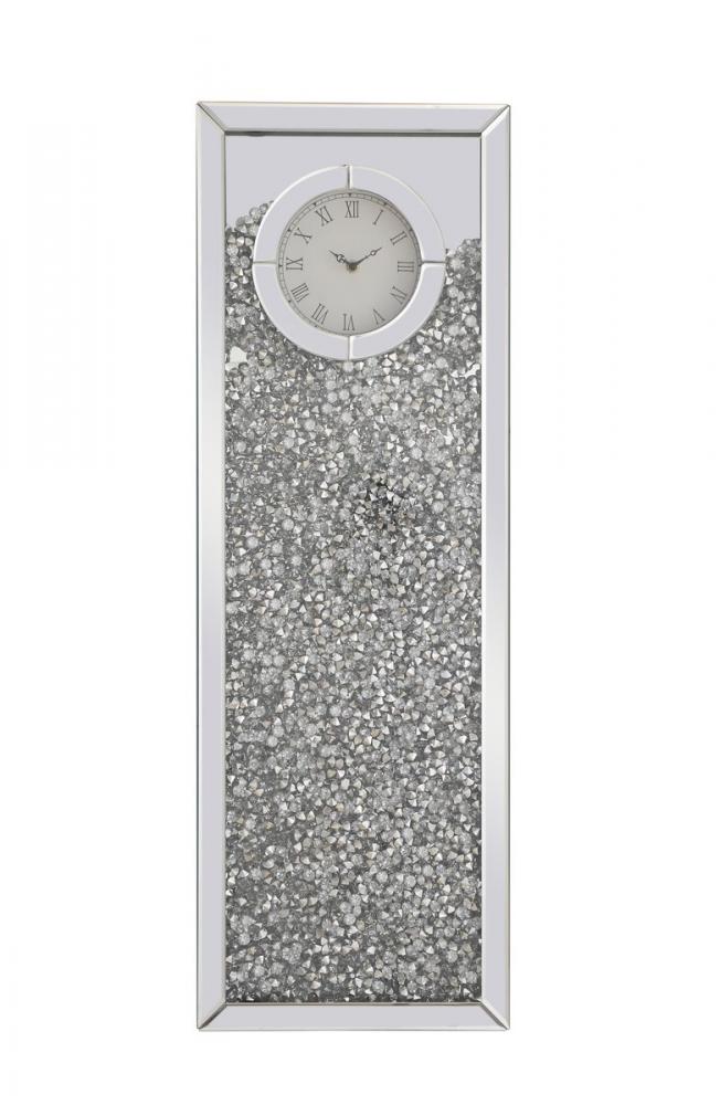 12 Inch Rectangle Crystal Wall Clock Silver Royal Cut Crystal