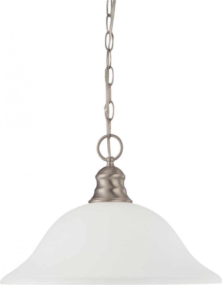1 Light - 16" Pendant with Frosted White Glass - Brushed Nickel Finish