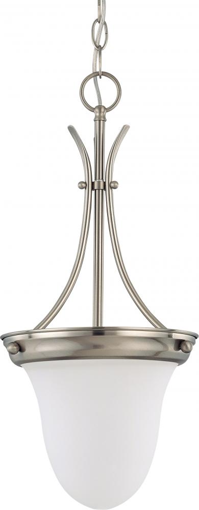 1 Light - 10" Pendant with Frosted White Glass - Brushed Nickel Finish