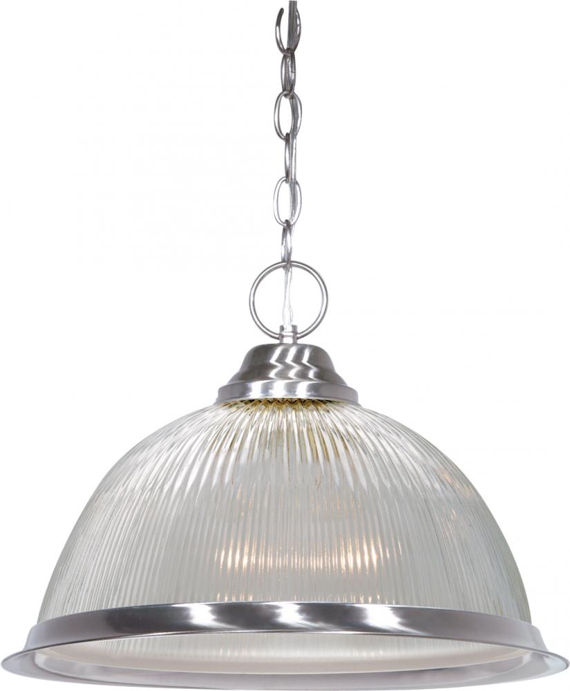 1 Light - 15" Pendant with Clear Prismatic Glass - Brushed Nickel Finish