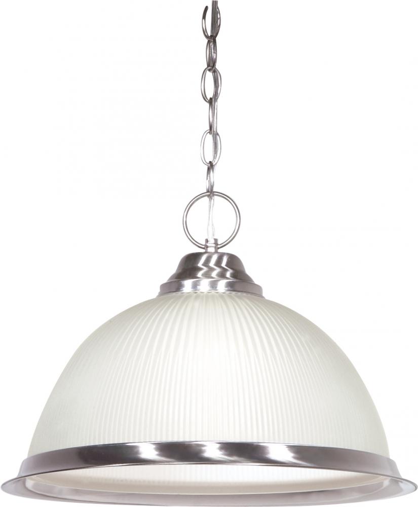 1 Light - 15" Pendant with Frosted Prismatic Glass - Brushed Nickel Finish