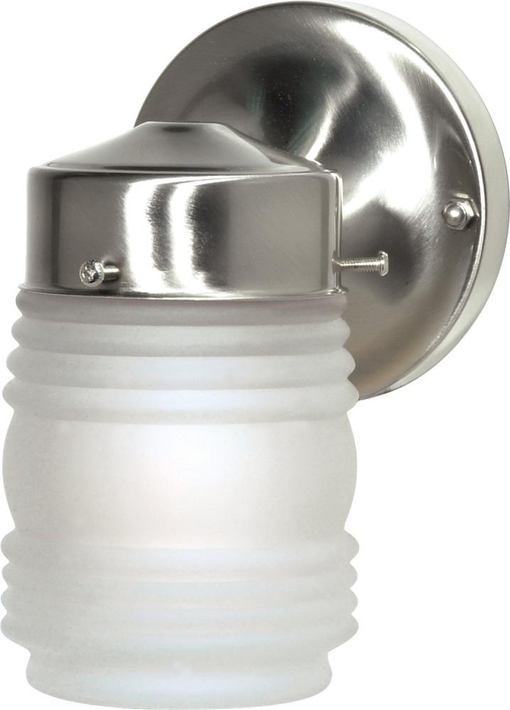 1 Light - 6" Mason Jar with Frosted Glass - Brushed Nickel Finish