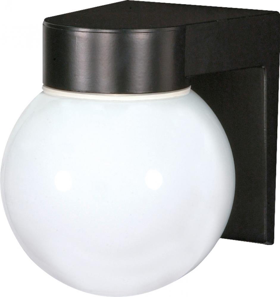 1 Light - 8" Utility Wall with White Glass - Black Finish