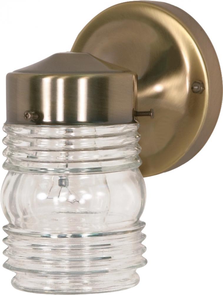 1 Light - 6" Wall - Mason Jar with Clear Glass - Antique Brass Finish