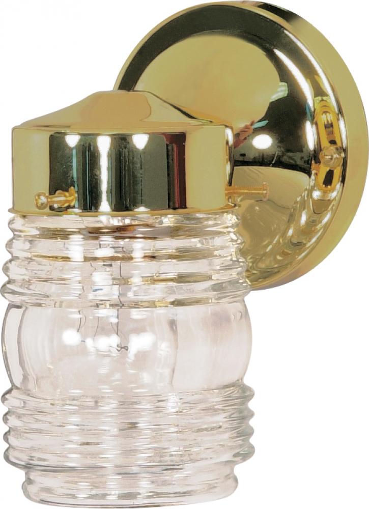 1 Light - 6" Mason Jar with Clear Glass - Polished Brass Finish