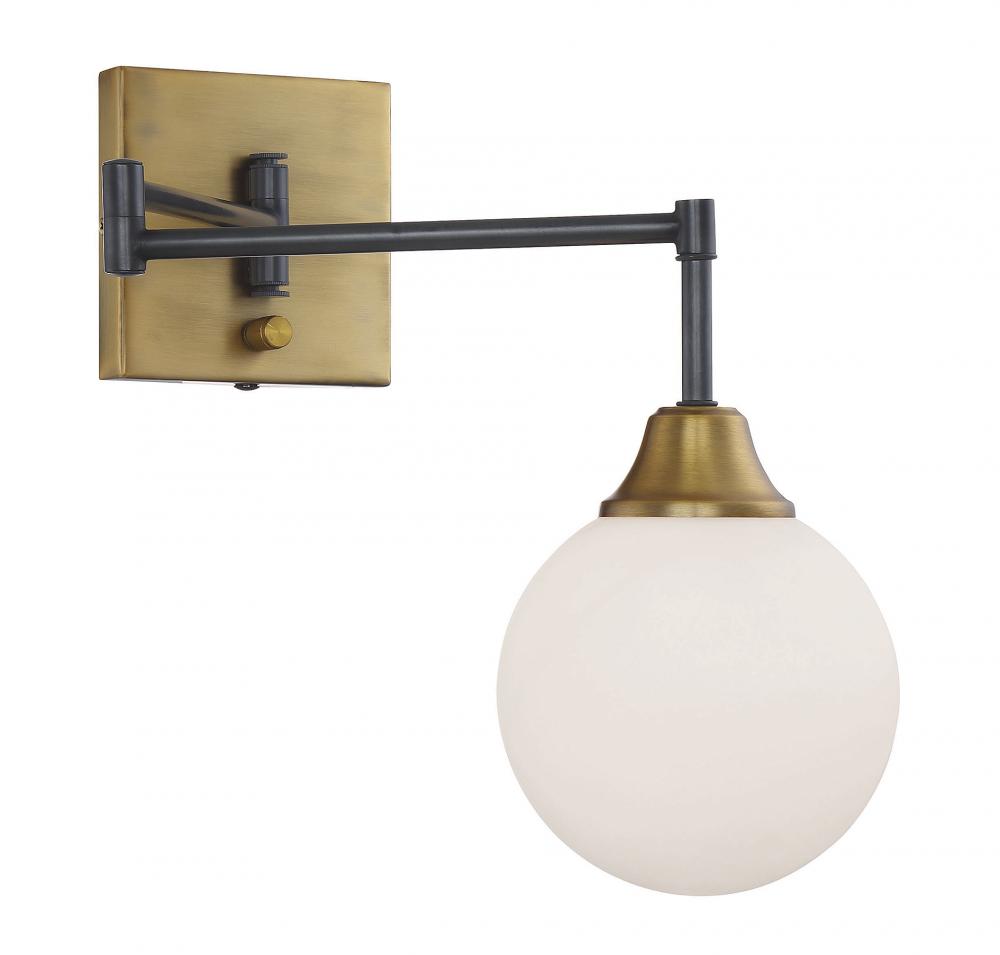 1-Light Adjustable Wall Sconce in Oiled Rubbed Bronze with Natural Brass
