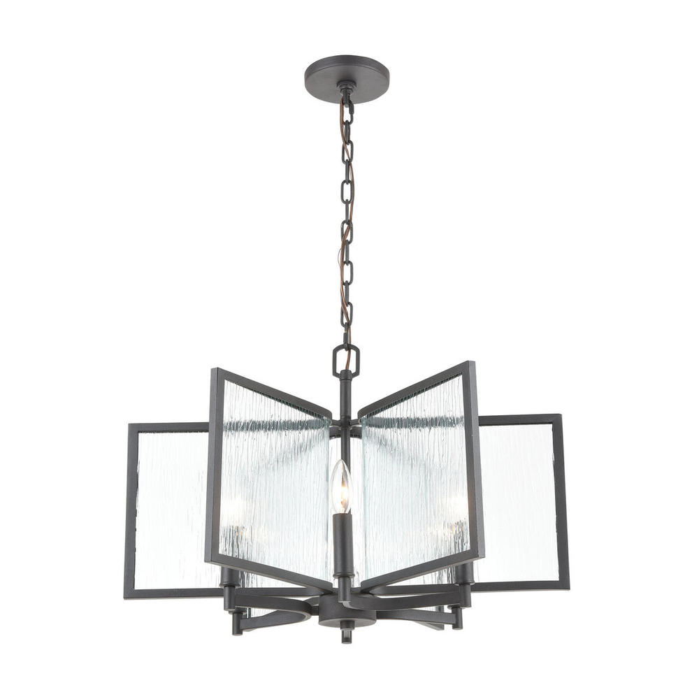 6-Light Chandelier in Charcoal with Textured Clear Glass