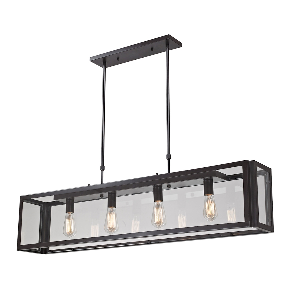 4-Light Linear Chandelier in Bronze with Clear Glass